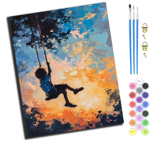 XIAOYOUQIAN Schaukel Bei Sonnenuntergang,Malen Nach Zahlen Erwachsene,Diy Mit Pinseln Und Acrylfarben Handgemalt Ölgemälde Leinwand Für Home Decor,(40X50Cm),Mit Rahmen von XIAOYOUQIAN