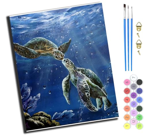 XIAOYOUQIAN Schildkrötenpaar,Malen Nach Zahlen Erwachsene,Diy Handgemalt Ölgemälde Kit,Paint By Numbers Adult Mit 3,Pinseln Und Acrylfarbe Leinwand Kit,40X50 Cm,Ohne Rahmen von XIAOYOUQIAN