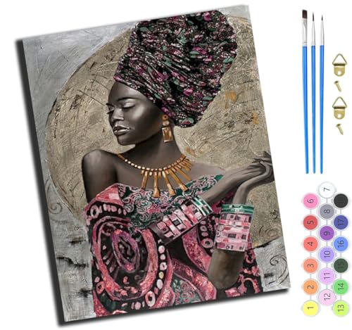 XIAOYOUQIAN Schöne Afrikanische Frau Mit Turban,Malen Nach Zahlen Erwachsene Kinder,Mädchen Und Junge,Farbiges Leinwand Acrylfarben Diy Ölgemälde Set Zur Heimdekoration,40X50Cm,Ohne Rahmen von XIAOYOUQIAN