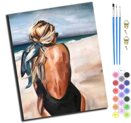 XIAOYOUQIAN Schönheit Im Strandbadeanzug,Diy Ölgemälde Malen Nach Zahlen Erwachsene Kinder,40X50Cm Handgemalte Geschenke Zahlenmalerei Ab 5 Öl Wandkunst Haus Dekoration Malen，Ohne Rahmen von XIAOYOUQIAN