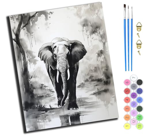 XIAOYOUQIAN Schwarz-Weißer Aquarellelefant,Malen Nach Zahlen Erwachsene,Diy Bastelset Handgemalt Ölgemälde Kit Mit 3,Pinseln Und Acrylfarbe Leinwand Kit,Geschenkideen,40X50 Cm,Ohne Rahmen XIAOYOUQIAN Schwarz-Weißer Aquarellelefant,Malen Nach Zahlen Erwachsene,Diy Bastelset Handgemalt Ölgemälde Kit Mit 3,Pinseln Und Acrylfarbe Leinwand Kit,Geschenkideen,40X50 Cm,Ohne Rahmen von XIAOYOUQIAN