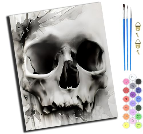 XIAOYOUQIAN Schwarz-Weißer Totenkopf,Malen Nach Zahlen,Diy Handgemalt Ölgemälde,3 Pinseln Und Vorgedruckt Leinwand,Ölgemälde,Festival Geschenk Home Deko,40X50Cm,Ohne Rahmen XIAOYOUQIAN Schwarz-Weißer Totenkopf,Malen Nach Zahlen,Diy Handgemalt Ölgemälde,3 Pinseln Und Vorgedruckt Leinwand,Ölgemälde,Festival Geschenk Home Deko,40X50Cm,Ohne Rahmen von XIAOYOUQIAN