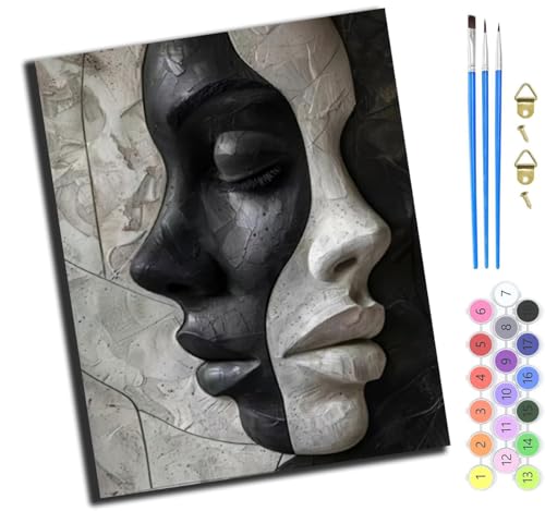 XIAOYOUQIAN Schwarz-Weißes Schönheitsgesicht,Malen Nach Zahlen Erwachsene Kinder,Mädchen Und Junge,Farbiges Leinwand Acrylfarben Diy Ölgemälde Set Zur Heimdekoration,40X50Cm,Ohne Rahmen von XIAOYOUQIAN