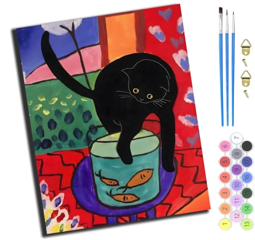 XIAOYOUQIAN Schwarze Katze Und Fisch,Art Malen Nach Zahlen Erwachsene,Diy Handgemalt Ölgemälde Leinwand Set Für Home Haus Deko,(40X50Cm),Ohne Rahmen von XIAOYOUQIAN