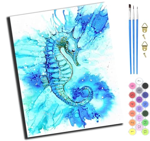 XIAOYOUQIAN Seepferdchen,Malen Nach Zahlen Erwachsene,Diy Handgemalt Ölgemälde Kit,40X50 Cm,Paint By Numbers Adult Mit 3,Pinseln Und Acrylfarbe Leinwand Kit,Ohne Rahmen von XIAOYOUQIAN
