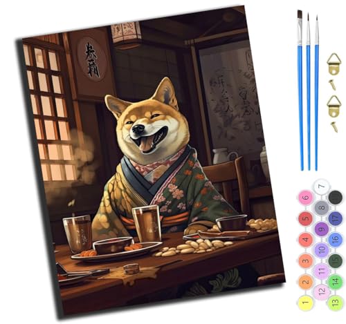 XIAOYOUQIAN Shiba Inu Cafeteria,Malen Nach Zahlen Erwachsene,Diy Handgemalt Ölgemälde Kit,Inklusive Pinsel Und Acrylfarben,40X50 Cm,Ohne Rahmen von XIAOYOUQIAN