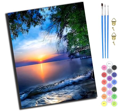 XIAOYOUQIAN Sonnenuntergangslandschaft Am Meer,Malen Nach Zahlen Erwachsene,Diy Ölgemälde Leinwand Kit Mit Pinseln Und Acrylfarbe Für Home Haus Deko,50X40Cm,Ohne Rahmen von XIAOYOUQIAN