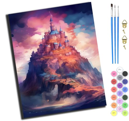 XIAOYOUQIAN Stadt In Den Wolken,Malen Nach Zahlen Erwachsene,Paint By Numbers,Diy Handgemalt Ölgemälde Mit 3,Pinseln Und Acrylfarbe Leinwand Kit,40X50 Cm,Mit Rahmen von XIAOYOUQIAN