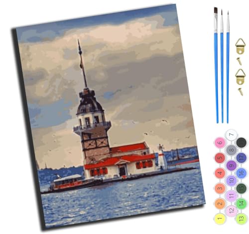 XIAOYOUQIAN Straits-Girl-Turm,Art Malen Nach Zahlen Erwachsene,Diy Handgemalt Ölgemälde Leinwand Set Für Home Haus Deko,(40X50Cm),Ohne Rahmen von XIAOYOUQIAN