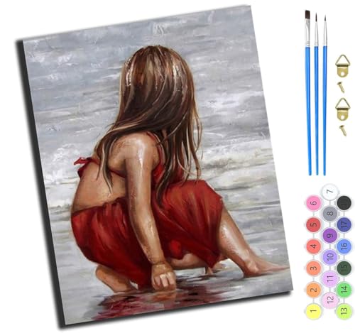 XIAOYOUQIAN Strand Roten Rock Mädchen,Malen Nach Zahlen Erwachsene,Diy Handgemalt Ölgemälde,Mit Pinseln Malerei Kits Erwachsene Kunsthandwerk Für Zuhause 40X50 Cm,Ohne Rahmen von XIAOYOUQIAN
