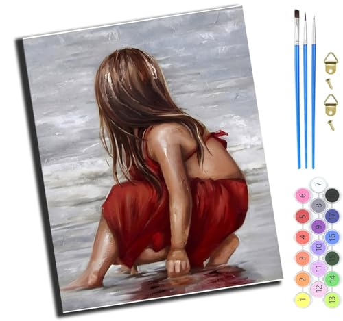 XIAOYOUQIAN Strandmädchen,Malen Nach Zahlen Erwachsene,Diy Bastelset Handgemalt Ölgemälde Kit Mit 3,Pinseln Und Acrylfarbe Leinwand Kit,Geschenkideen,40X50 Cm,Ohne Rahmen von XIAOYOUQIAN