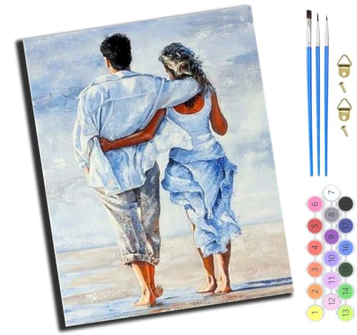 XIAOYOUQIAN Strandpaar,Malen Nach Zahlen Erwachsene Kinder,Mädchen Und Junge,Farbiges Leinwand Acrylfarben Diy Ölgemälde Set Zur Heimdekoration,40X50Cm,Ohne Rahmen von XIAOYOUQIAN