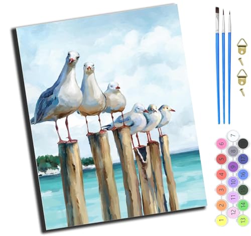 XIAOYOUQIAN Süße Möwe Im Ozean,Malen Nach Zahlen Erwachsene,Diy Handgemalt Ölgemälde,Mit Pinseln Malerei Kits Erwachsene Kunsthandwerk Für Zuhause 40X50 Cm,Ohne Rahmen von XIAOYOUQIAN