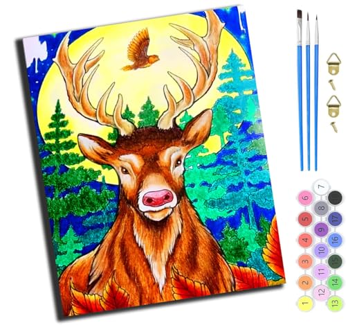 XIAOYOUQIAN Tier-Cartoon-Hirsch,Malen Nach Zahlen Erwachsene,40X50Cm,Be Creative Heimdekoration Anfänger Mit Pinsel Und Acrylfarben Ölgemälde Für Home Decor,Mit Rahmen von XIAOYOUQIAN