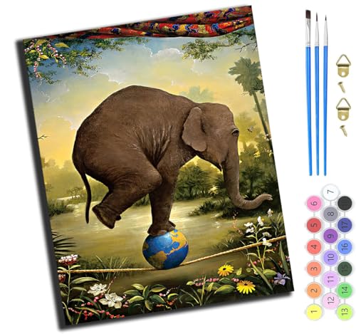 XIAOYOUQIAN Tier Elefant,Malen Nach Zahlen Erwachsene,Diy Bastelset Handgemalt Ölgemälde Kit Mit 3,Pinseln Und Acrylfarbe Leinwand Kit,Geschenkideen,40X50 Cm,Mit Rahmen von XIAOYOUQIAN