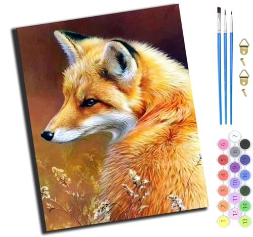 XIAOYOUQIAN Tier Fuchs Zurück,Malen Nach Zahlen,Diy Handgemalt Ölgemälde,3 Pinseln Und Vorgedruckt Leinwand，Ölgemälde,Festival Geschenk Home Deko，40X50Cm,Mit Rahmen von XIAOYOUQIAN