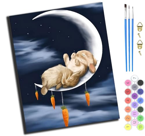 XIAOYOUQIAN Tier Kaninchen,Malen Nach Zahlen Erwachsene,Happy Painting Kits,Bastelset Leinwand Pinsel,Handgemalt Ölgemälde Kinder 40X50Cm,Mit Rahmen von XIAOYOUQIAN