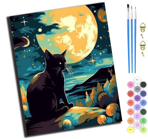 XIAOYOUQIAN Tier Katze Mond,Malen Nach Zahlen Erwachsene,Diy Bastelset Handgemalt Ölgemälde Geschen Kit Mit 3,Pinseln Und Acrylfarbe Knitterfreie Leinwand Kit,40X50 Cm,Mit Rahmen XIAOYOUQIAN Tier Katze Mond,Malen Nach Zahlen Erwachsene,Diy Bastelset Handgemalt Ölgemälde Geschen Kit Mit 3,Pinseln Und Acrylfarbe Knitterfreie Leinwand Kit,40X50 Cm,Mit Rahmen von XIAOYOUQIAN
