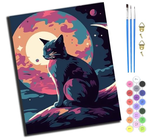 XIAOYOUQIAN Tier Katze Mond,Malen Nach Zahlen Erwachsene,Diy Handgemalt Ölgemälde Kit,Anfänger Kreativ Bastelset Für Erwachsene Und Mädchen Geschenk,16X20 Inch,Mit Rahmen XIAOYOUQIAN Tier Katze Mond,Malen Nach Zahlen Erwachsene,Diy Handgemalt Ölgemälde Kit,Anfänger Kreativ Bastelset Für Erwachsene Und Mädchen Geschenk,16X20 Inch,Mit Rahmen von XIAOYOUQIAN