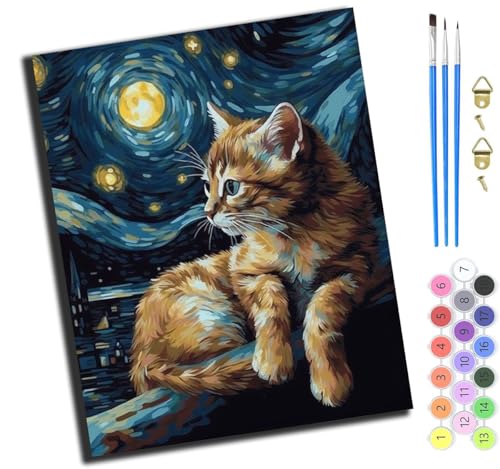 XIAOYOUQIAN Tier Katze Mond,Malen Nach Zahlen Erwachsene,Diy Handgemalt Ölgemälde Kit,Groß Diy Ölgemälde Kit Für Anfänger,Knitterfreie Leinwand,40X50Cm，Mit Rahmen von XIAOYOUQIAN