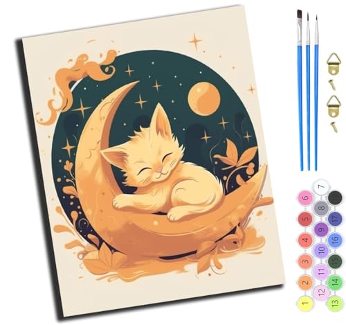 XIAOYOUQIAN Tier Katze Mond,Malen Nach Zahlen Erwachsene,Diy Handgemalt Ölgemälde Kit,Paint By Numbers Adult Mit 3,Pinseln Und Acrylfarbe Leinwand Kit,40X50 Cm,Mit Rahmen von XIAOYOUQIAN