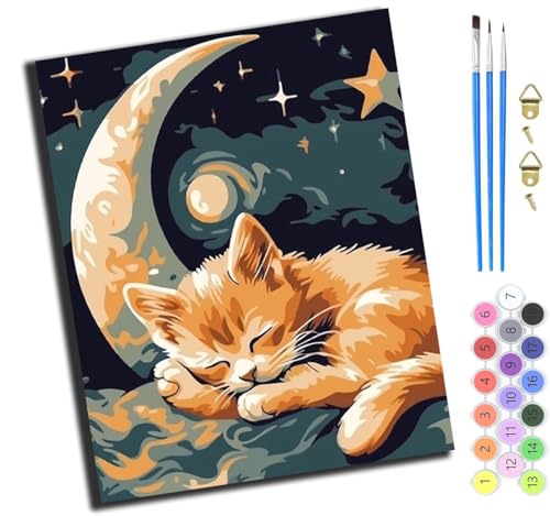 XIAOYOUQIAN Tier Katze Mond,Malen Nach Zahlen Erwachsene,Paint By Numbers,Diy Handgemalt Ölgemälde Mit 3,Pinseln Und Acrylfarbe Leinwand Kit,40X50 Cm,Mit Rahmen XIAOYOUQIAN Tier Katze Mond,Malen Nach Zahlen Erwachsene,Paint By Numbers,Diy Handgemalt Ölgemälde Mit 3,Pinseln Und Acrylfarbe Leinwand Kit,40X50 Cm,Mit Rahmen von XIAOYOUQIAN