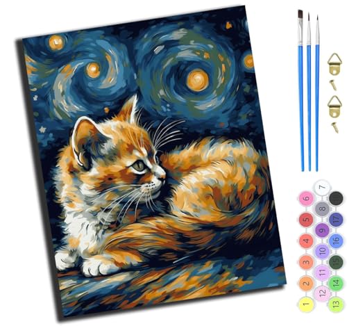 XIAOYOUQIAN Tier Katze Mond,Malen Nach Zahlen Erwachsene 40X50Cm,Mit Pinsels Und Acrylfarbe Kit,Diy Handgemalt Ölgemälde Für Geschenke Und Wandbilder Wohnzimmer,Mit Rahmen von XIAOYOUQIAN
