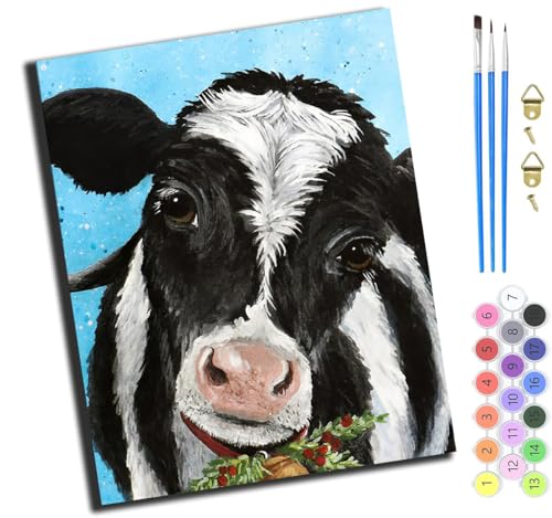 XIAOYOUQIAN Tier Kuh Schwarz Weiß,Malen Nach Zahlen Erwachsene,Diy Mit Pinseln Und Acrylfarben Handgemalt Ölgemälde Leinwand Für Home Decor,(40X50Cm),Mit Rahmen von XIAOYOUQIAN