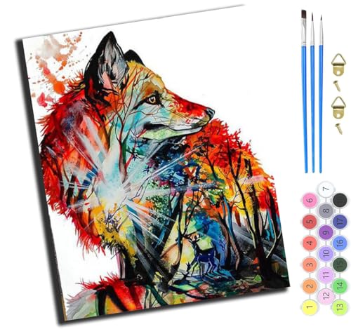 XIAOYOUQIAN Tier Spiegelung Fuchs,Malen Nach Zahlen Erwachsene,Diy Mit Pinseln Und Acrylfarben Handgemalt Ölgemälde Leinwand Für Home Decor,(40X50Cm),Mit Rahmen von XIAOYOUQIAN