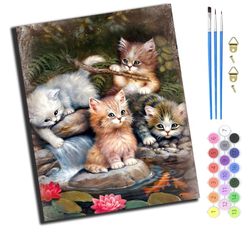 XIAOYOUQIAN Tier Süße Katze,Diy Ölgemälde Malen Nach Zahlen Erwachsene Kinder,40X50Cm Handgemalte Geschenke Zahlenmalerei Ab 5 Öl Wandkunst Haus Dekoration Malen，Mit Rahmen von XIAOYOUQIAN