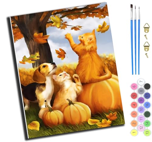 XIAOYOUQIAN Tiere Katzen Und Hunde,Malen Nach Zahlen Erwachsene,Happy Painting Kits,Bastelset Leinwand Pinsel,Handgemalt Ölgemälde Kinder 40X50Cm,Mit Rahmen von XIAOYOUQIAN