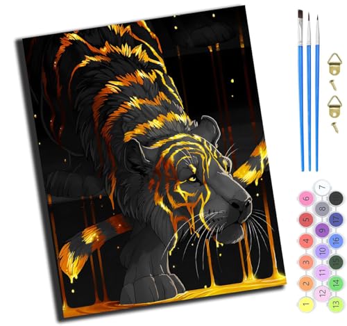XIAOYOUQIAN Tiere Löwe Tiger Gepard,Malen Nach Zahlen Erwachsene,Paint By Numbers,Diy Handgemalt Ölgemälde Mit 3,Pinseln Und Acrylfarbe Knitterfreie Leinwand Kit,40X50 Cm,Mit Rahmen von XIAOYOUQIAN