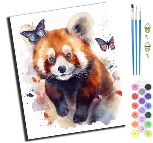 XIAOYOUQIAN Tiereniedlichroter Pandaschmetterling,Art Malen Nach Zahlen Erwachsene,Diy Handgemalt Ölgemälde Leinwand Set Für Home Haus Deko,(40X50Cm),Mit Rahmen von XIAOYOUQIAN