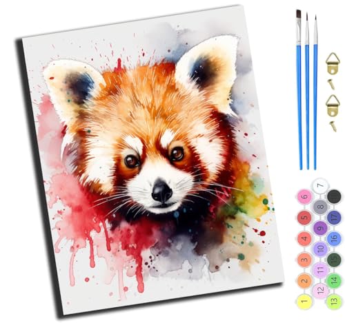 XIAOYOUQIAN Tiereniedlichroter Pandaschmetterling,Malen Nach Zahlen Erwachsene,Diy Handgemalt Ölgemälde Kit,Groß Diy Ölgemälde Kit Für Anfänger,Knitterfreie Leinwand,40X50Cm，Mit Rahmen von XIAOYOUQIAN