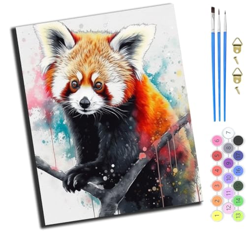 XIAOYOUQIAN Tiereniedlichroter Pandaschmetterling,Malen Nach Zahlen Erwachsene,Diy Handgemalt Ölgemälde Kit,Paint By Numbers Adult Mit 3,Pinseln Und Acrylfarbe Leinwand Kit,40X50 Cm,Mit Rahmen von XIAOYOUQIAN