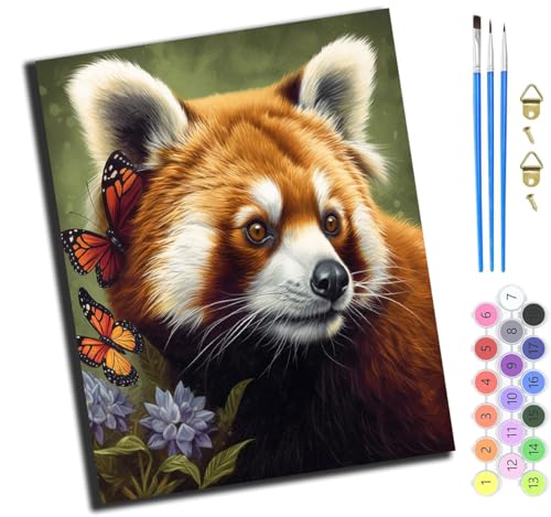 XIAOYOUQIAN Tiereniedlichroter Pandaschmetterling,Malen Nach Zahlen Erwachsene,Diy Ölgemälde Leinwand Kit Mit Pinseln Und Acrylfarbe Für Home Haus Deko,50X40Cm,Mit Rahmen von XIAOYOUQIAN