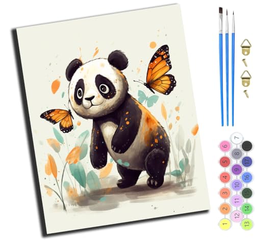 XIAOYOUQIAN Tiereniedlichroter Pandaschmetterling,Malen Nach Zahlen Erwachsene,Inklusive Pinsel Und Acrylfarben,40X50Cm,Diy Handgemalt Ölgemälde Kit,Mit Rahmen von XIAOYOUQIAN