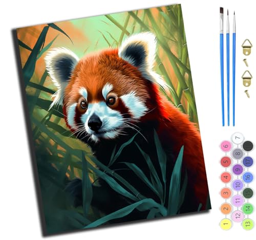 XIAOYOUQIAN Tiereniedlichroter Pandaschmetterling,Malen Nach Zahlen Erwachsene,Paint By Numbers,Diy Handgemalt Ölgemälde Mit 3,Pinseln Und Acrylfarbe Leinwand Kit,40X50 Cm,Mit Rahmen von XIAOYOUQIAN