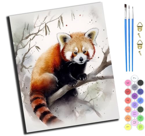XIAOYOUQIAN Tiereniedlichroter Pandaschmetterling,Malen Nach Zahlen Erwachsene,Paint By Numbers,Diy Handgemalt Ölgemälde Mit 3,Pinseln Und Acrylfarbe Leinwand Kit,40X50 Cm,Mit Rahmen von XIAOYOUQIAN