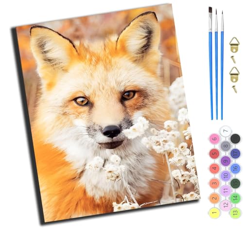 XIAOYOUQIAN Tierfuchs,Malen Nach Zahlen Erwachsene Kinder,Mädchen Und Junge,Farbiges Leinwand Acrylfarben Diy Ölgemälde Set Zur Heimdekoration,40X50Cm,Mit Rahmen von XIAOYOUQIAN