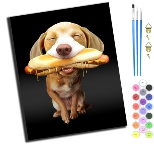 XIAOYOUQIAN Tierhunde Und Hotdogs,Art Malen Nach Zahlen Erwachsene,Diy Handgemalt Ölgemälde Leinwand Set Für Home Haus Deko,(40X50Cm),Mit Rahmen von XIAOYOUQIAN