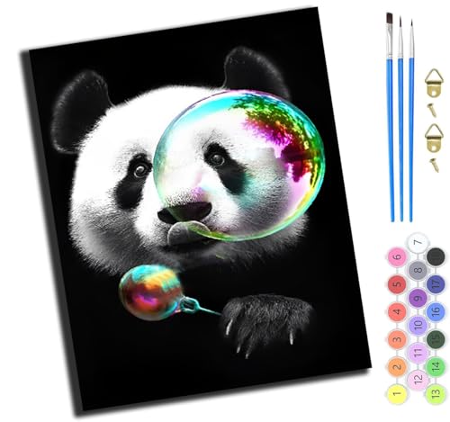 XIAOYOUQIAN Tierischer Panda Bläst Seifenblasen,Malen Nach Zahlen Erwachsene,Diy Handgemalt Ölgemälde Kit,Inklusive Pinsel Und Acrylfarben,40X50 Cm,Mit Rahmen von XIAOYOUQIAN