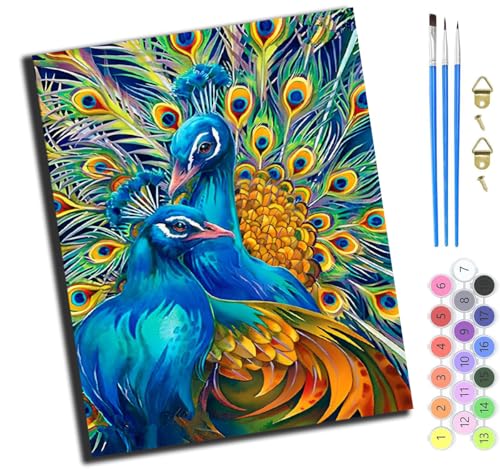 XIAOYOUQIAN Tierischer Pfau,Art Malen Nach Zahlen Erwachsene,Diy Handgemalt Ölgemälde Leinwand Set Für Home Haus Deko,(40X50Cm),Mit Rahmen von XIAOYOUQIAN