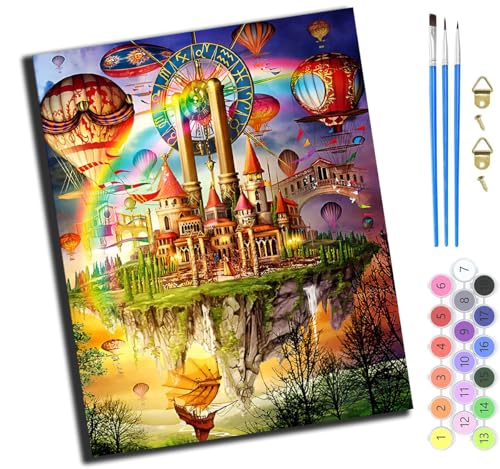 XIAOYOUQIAN Tierisches Regenbogenschloss,Malen Nach Zahlen Erwachsene,Diy Mit Pinseln Und Acrylfarben Handgemalt Ölgemälde Leinwand Für Home Decor,(40X50Cm),Mit Rahmen von XIAOYOUQIAN