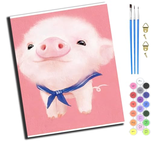XIAOYOUQIAN Tierisches Süßes Rosa Schwein,Malen Nach Zahlen Erwachsene,Paint By Numbers,Diy Handgemalt Ölgemälde Mit 3,Pinseln Und Acrylfarbe Leinwand Kit,40X50 Cm,Mit Rahmen von XIAOYOUQIAN