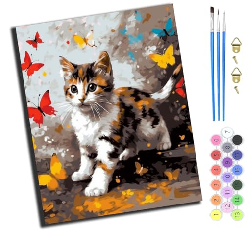 XIAOYOUQIAN Tierkatze Und Schmetterling,Malen Nach Zahlen Erwachsene,Diy Bastelset Handgemalt Ölgemälde Geschen Kit Mit 3,Pinseln Und Acrylfarbe Knitterfreie Leinwand Kit,40X50 Cm,Mit Rahmen XIAOYOUQIAN Tierkatze Und Schmetterling,Malen Nach Zahlen Erwachsene,Diy Bastelset Handgemalt Ölgemälde Geschen Kit Mit 3,Pinseln Und Acrylfarbe Knitterfreie Leinwand Kit,40X50 Cm,Mit Rahmen von XIAOYOUQIAN