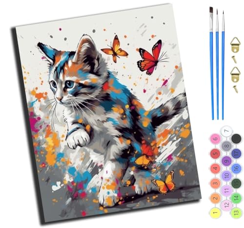 XIAOYOUQIAN Tierkatze Und Schmetterling,Malen Nach Zahlen Erwachsene,Diy Bastelset Handgemalt Ölgemälde Kit Mit 3,Pinseln Und Acrylfarbe Leinwand Kit,Geschenkideen,40X50 Cm,Mit Rahmen XIAOYOUQIAN Tierkatze Und Schmetterling,Malen Nach Zahlen Erwachsene,Diy Bastelset Handgemalt Ölgemälde Kit Mit 3,Pinseln Und Acrylfarbe Leinwand Kit,Geschenkideen,40X50 Cm,Mit Rahmen von XIAOYOUQIAN