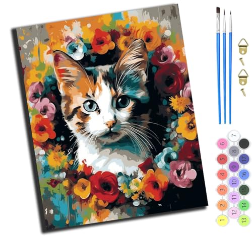 XIAOYOUQIAN Tierkatzenkranz,Malen Nach Zahlen Erwachsene,Paint By Numbers,Diy Handgemalt Ölgemälde Mit 3,Pinseln Und Acrylfarbe Leinwand Kit,40X50 Cm,Mit Rahmen XIAOYOUQIAN Tierkatzenkranz,Malen Nach Zahlen Erwachsene,Paint By Numbers,Diy Handgemalt Ölgemälde Mit 3,Pinseln Und Acrylfarbe Leinwand Kit,40X50 Cm,Mit Rahmen von XIAOYOUQIAN