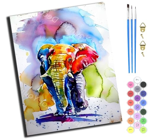 XIAOYOUQIAN Tierölgemälde Elefant,Malen Nach Zahlen Erwachsene,Diy Mit Pinseln Und Acrylfarben Handgemalt Ölgemälde Leinwand Für Home Decor,(40X50Cm),Mit Rahmen von XIAOYOUQIAN