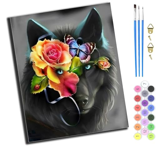 XIAOYOUQIAN Tierwolf,Malen Nach Zahlen Erwachsene,Diy Ölgemälde Leinwand Set Mit 3 Pinsel Und Acrylpigment Für Geburtstag Deko Geschenk,40X50 Cm,Mit Rahmen von XIAOYOUQIAN